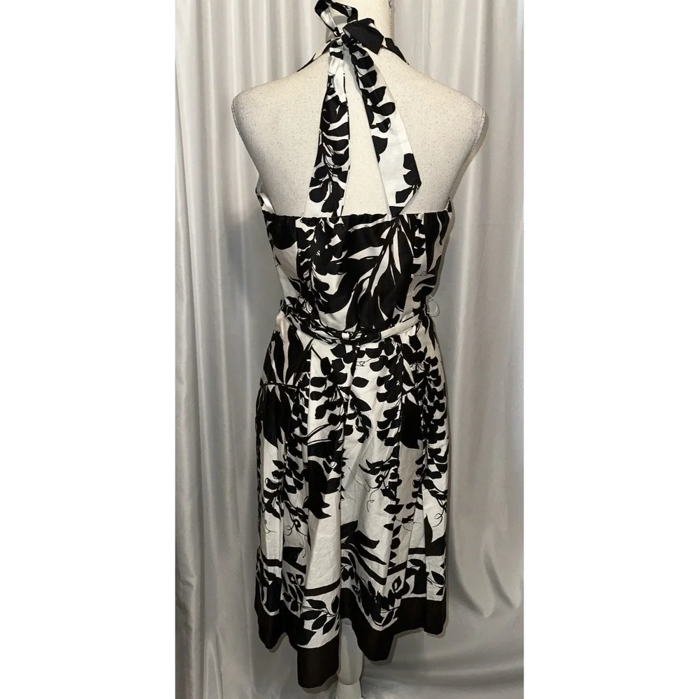 White House Black Market Dress Womens Size 8 Halter Summer Lined Leaf Black Whit - Picture 11 of 11